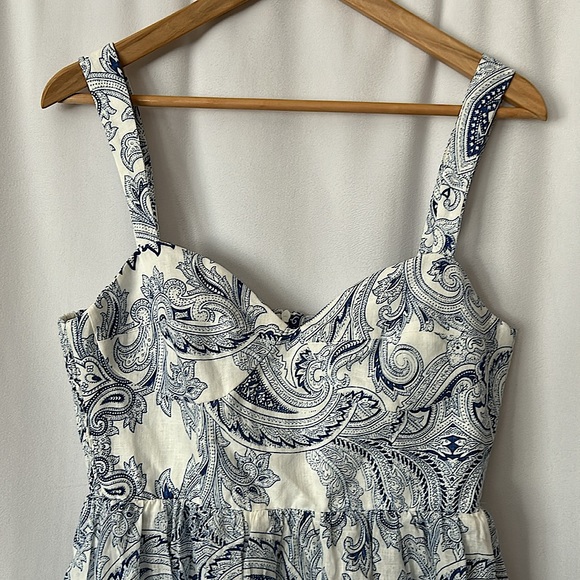 Zara NWT Blue/White Paisley Strap Cotton/Linen Babydoll Dress **Size L** 🌸🌸 - Picture 3 of 5